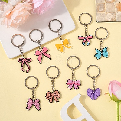 9Pcs 9 Styles PVC Plastic Bowknot Keychains KEYC-YW0001-24-1