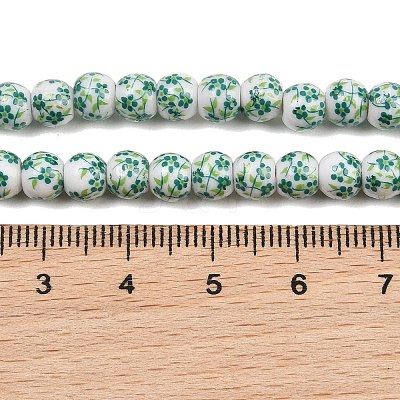 Handmade Flower Printed Porcelain Ceramic Beads Strands PORC-M005-6mm-07-1