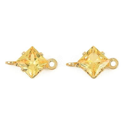 Brass Pave Cubic Zirconia Rhombus Connector Charms KK-P347-04G-02-1