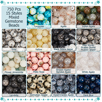 750Pcs 15 Styles Mixed Gemstone Baeds G-NB0005-42A-1