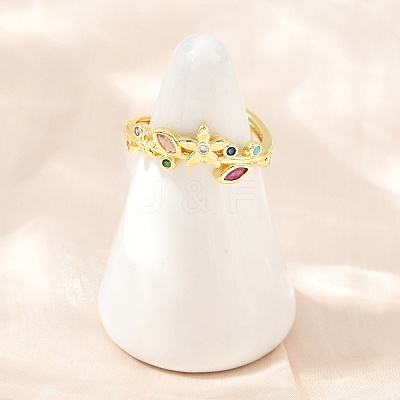 Brass Pave Cubic Zirconia Cuff Open Rings CU-CBACDF6-09G-03-1