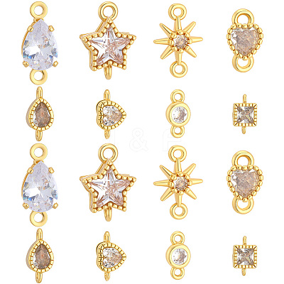 24Pcs 8 Styles Brass Pave Cubic Zirconia Connector Charms KK-BBC0028-50-1
