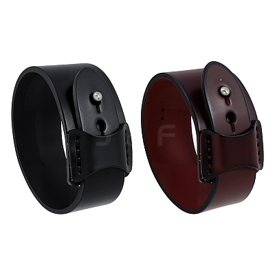 2Pcs 2 Colors Punk Cowhid Leather Bracelets BJEW-GO0001-11-1