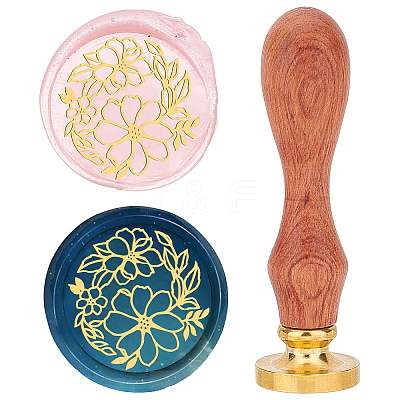 Brass Wax Seal Stamps with Wood Handle AJEW-WH0412-0043-1