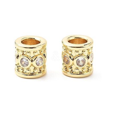 Column Brass Micro Pave Clear Cubic Zirconia European Beads KK-L237-017G-1
