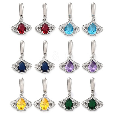 Brass Pave Cubic Zirconia Ginkgo Leaf Hoop Earrings for Women EJEW-I304-30P-1