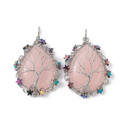 Natural Rose Quartz Big Pendants G-L524-09P-01-1