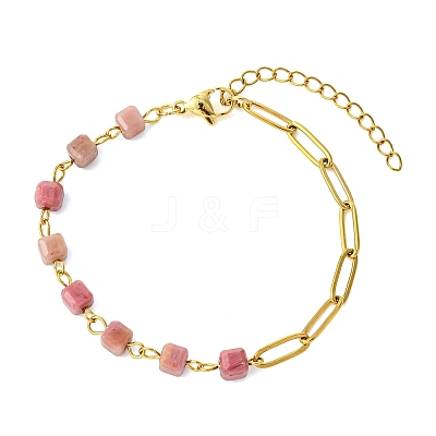 Cube Natural Gemstone Beads Link Bracelets BJEW-JB13903-1