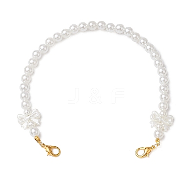 ABS Plastic Imitation Pearl Round & Bowknot White Beaded Purse Chains AJEW-BA00140-1