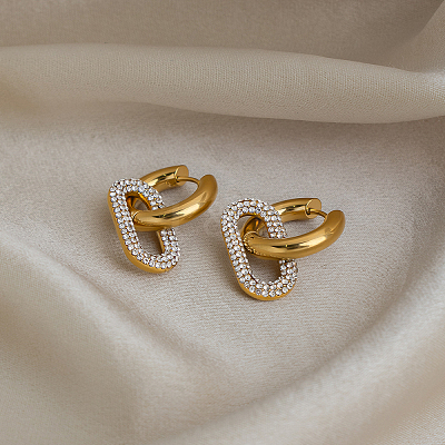 304 Stainless Steel Rhinestone Hoop Dangle Earrings for Women UW7347-1