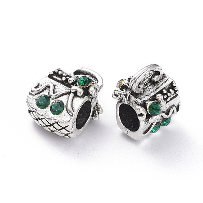 Antique Silver Tone Alloy Rhinestone European Beads RB-J558-08AS-1