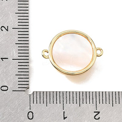 Synthetic Turquoise & Natural Shell Brass Flat Round Links Connector Charms KK-N289-16G-02-1