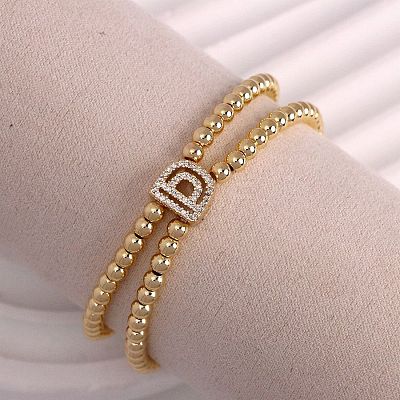 Brass Micro Pave Clear Cubic Zirconia Beads Double Strands Stretch Bracelets for Women FS-WGC7159-04-1