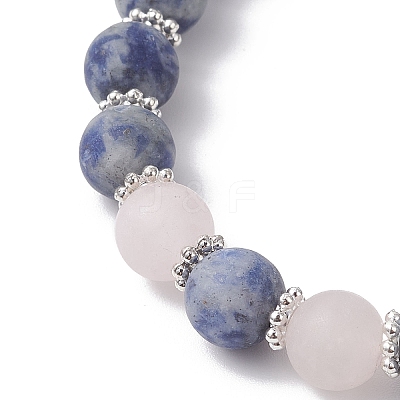 Frosted Natural Mixed Gemstone Round Beaded Stretch Bracelets for Women Men BJEW-JB12471-02-1