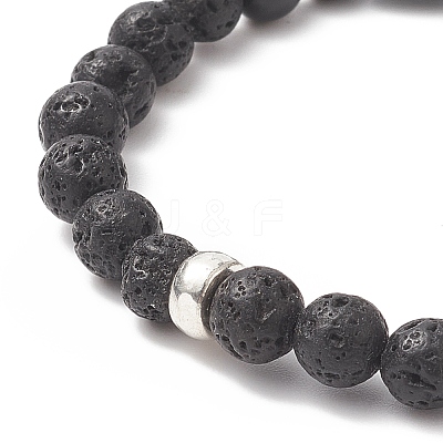 3Pcs 3 Style Natural Lava Rock & Black Onyx Beaded Stretch Bracelets Set BJEW-JB09237-1