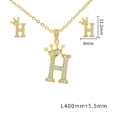 Brass Micro Pave Clear Cubic Zirconia Pendant Necklaces & Stud Earrings Sets FS-WG8C370-08-1