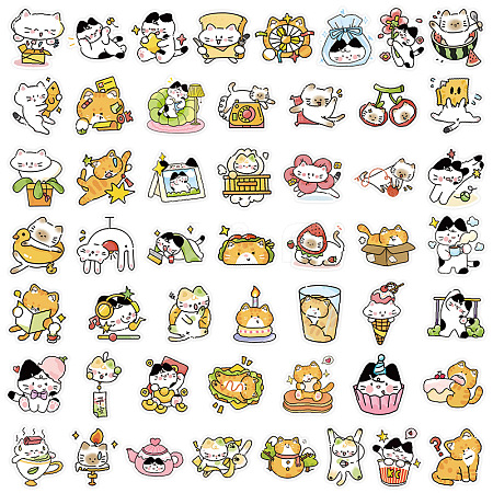 100Pcs PVC Self-Adhesive Stickers of Freehand Painting Cat PW-WG6201B-01-1