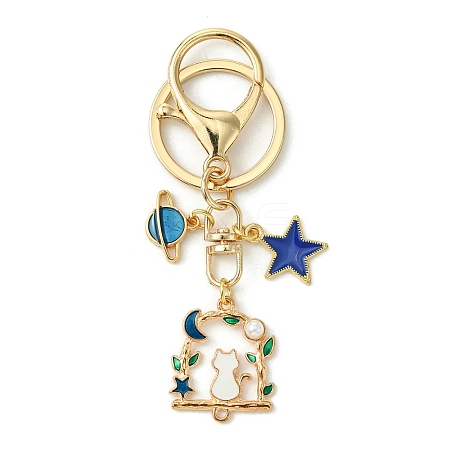 Star & Cat & Planet Alloy Enamel with ABS Plastic Pearl Keychain KEYC-JKC01097-1