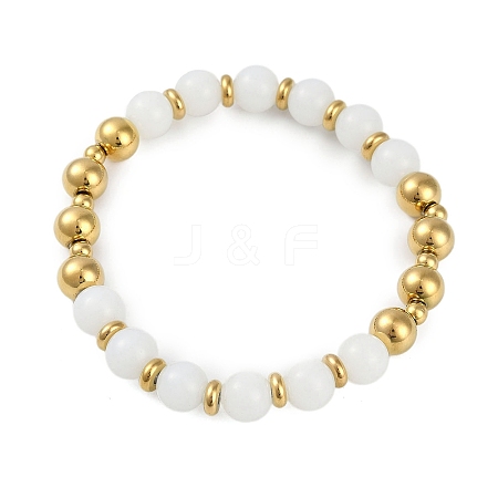 Ion Plating(IP) 304 Stainless Steel & Glass Round Beaded Bracelets for Women BJEW-D046-02G-1