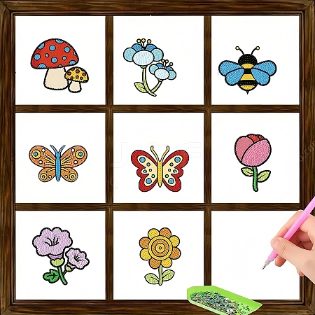 8Pcs Insects & Plants DIY Diamond Sticker Kits PW-WG74ECF-01-1