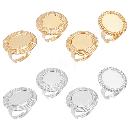 8Pcs 8 Styles 304 Stainless Steel Cuff Ring Components STAS-UN0064-33-1