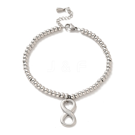 Tarnish Resistant 304 Stainless Steel Infinity Charm Bracelet with 201 Stainless Steel Round Beads for Women BJEW-B057-07P-1