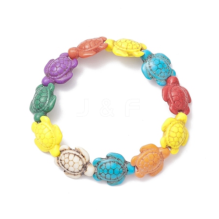 Dyed Synthetic Turquoise Sea Turtle Beaded Stretch Bracelet for Women BJEW-JB09396-1