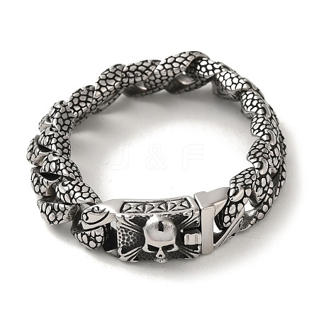 304 Stainless Steel Skull Cuban Link Chain Bracelets for Women Men BJEW-Q341-05C-AS-1