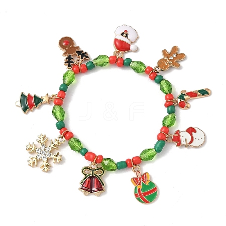 Christmas Alloy Enamel Charm Bracelets BJEW-B155-01B-KCG-1