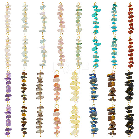 32Pcs 16 Styles Natural Chip Gemstone Beaded Connector Charms PALLOY-GO00059-1