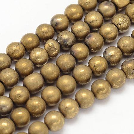 Electroplated Natural Pyrite Bead Strands G-G897-6mm-02-1