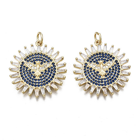 Brass Micro Pave Clear and Blue Cubic Zirconia Pendants KK-Q769-030-NF-1
