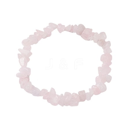 Natural Rose Quartz Chip Beaded Stretch Bracelets for Women Men BJEW-JB10647-02-1