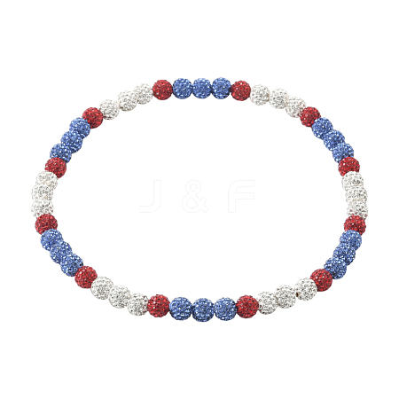 1Pc Polymer Clay Rhinestone Round Beaded Stretch Necklaces NJEW-SP0001-14G-1