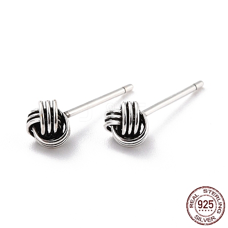 Fabric Knot 925 Sterling Silver Stud Earrings for Girl Women EJEW-I259-03AS-1