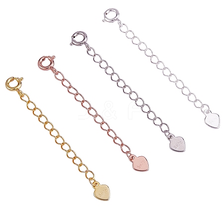 4 Pieces Extension Chain with Spring Clasp Sterling Silver Extender Chains Necklace Bracelet Anklet Removable Chain Extenders Charms for DIY Jewelry Making Accessories JX627A-1