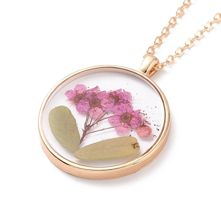 Dry Pressed Real Flower Resin Pendant Necklace NJEW-G088-01KCG-02-1