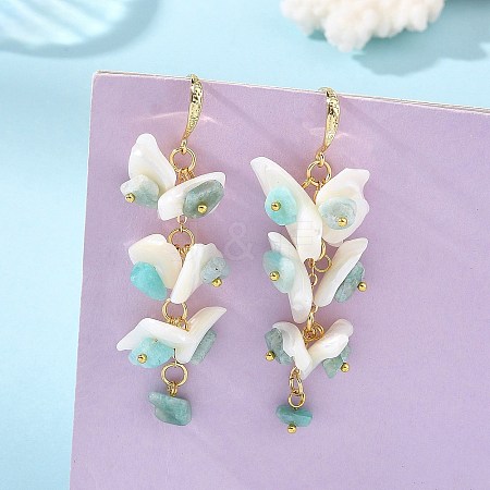 Natural Amazonite & Natural Shell Dangle Earrings for Women EJEW-JE07385-1