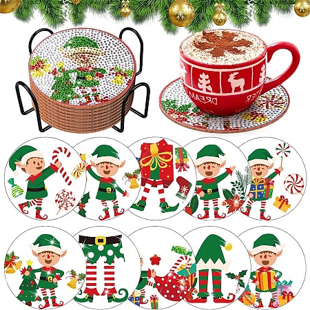 DIY 10Pcs 5D Diamond Painting Elves Christmas Cup Mat Kits PW-WGC8765-01-1