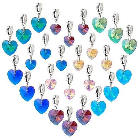 36Pcs 9 Colors Faceted Glass European Dangle Charms PALLOY-PH01654-1
