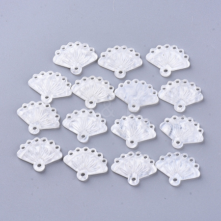  Jewelry Beads Findings Cellulose Acetate(Resin) Chandelier Component Links, Fan, Creamy White, 14.5~15.5x20x2.5mm, Hole: 1.8~2mm