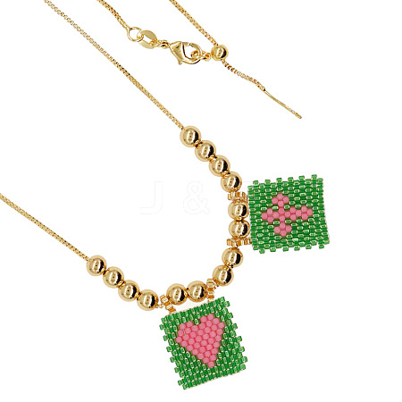 Handmade Mixed Color Beaded Cross Heart Pendant Necklace BO4454-7-1