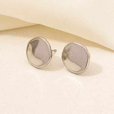 Flat Round Stainless Steel Stud Earrings for Women PJ9303-7-1