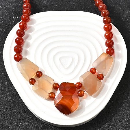 Natural Red Agate Faceted Bib Graduated Beaded Necklaces for Women NJEW-B128-01I-1