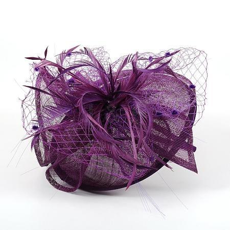 Elegant Dark Violet Fascinators UK for Weddings OHAR-S170-02-1