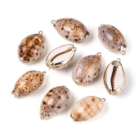 Electroplate Natural Sea Shell Pendants SSHEL-T018-05-1