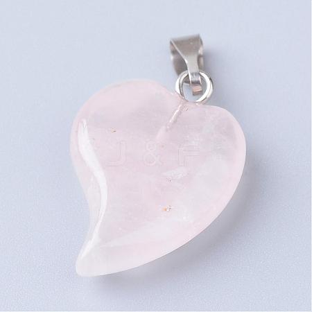 Natural Rose Quartz Pendants with Brass Findings G-R390-14-1