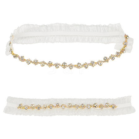 2Pcs Flower Pattern Polyester Lace Elastic Bridal Garters AJEW-WH0007-28-1