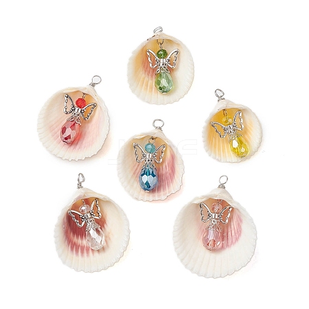 6Pcs 6 Colors Natural Shell Pendants PALLOY-JF02644-1