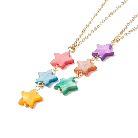 Natural Shell Star Pendant Necklace with 304 Stainless Steel Chains for Women NJEW-C016-11G-1